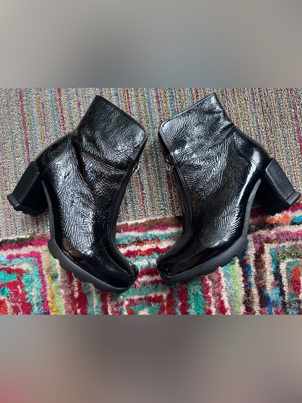 Fluevog EXCELLENT Together Hi Niki black patent leather frontzip heeled boot-7.5 - Picture 7 of 16